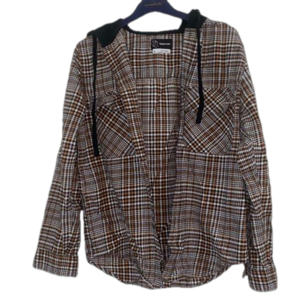 Men's Original Use Plaid Shirt Jacket, Size S, Brown - Picture 1 of 5